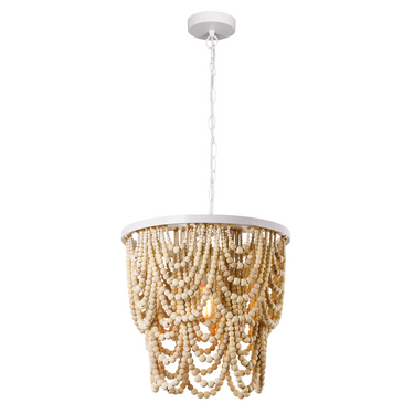 Metal and Wood Bead Pendant - Matte White